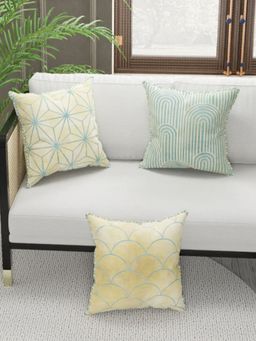 BIANCA - Designer Reversible Printed Silk Linen Cushion Covers -Geometric-Beige, Mint (16 x 16 inches)