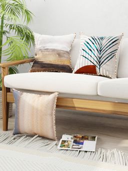 BIANCA - Designer Reversible Printed Silk Linen Cushion Covers -Abstract-Earthy Multi-Color (16 x 16 inches)