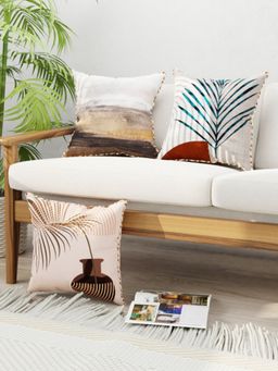 BIANCA - Designer Reversible Printed Silk Linen Cushion Covers -Abstract-Earthy Multi-Color (16 x 16 inches)
