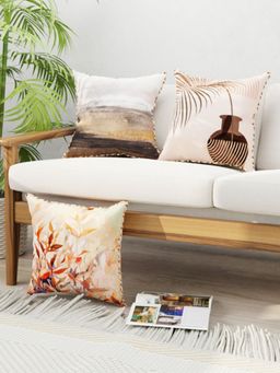 BIANCA - Designer Reversible Printed Silk Linen Cushion Covers -Abstract-Earthy Multi-Color (16 x 16 inches)