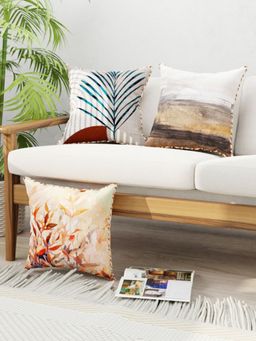 BIANCA - Designer Reversible Printed Silk Linen Cushion Covers -Abstract-Geo-Earthy Multi-Color (16 x 16 inches)