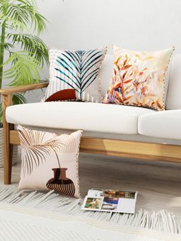 BIANCA - Designer Reversible Printed Silk Linen Cushion Covers -Abstract-Geo-Earthy Multi-Color (16 x 16 inches)