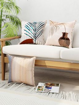 BIANCA - Designer Reversible Printed Silk Linen Cushion Covers -Abstract-Geo-Earthy Multi-Color (16 x 16 inches)