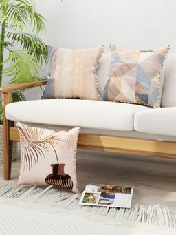 BIANCA - Designer Reversible Printed Silk Linen Cushion Covers -Abstract-Geo-Earthy Multi-Color (16 x 16 inches)