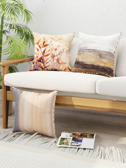 BIANCA - Designer Reversible Printed Silk Linen Cushion Covers -Floral-Abstract-Earthy Multi-Color (16 x 16 inches)