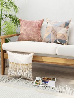 BIANCA - Designer Reversible Printed Silk Linen Cushion Covers -Floral-Abstract-Earthy Multi-Color (16 x 16 inches)