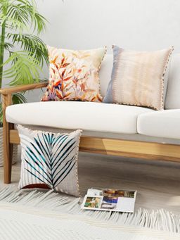 BIANCA - Designer Reversible Printed Silk Linen Cushion Covers -Floral-Abstract-Earthy Multi-Color (16 x 16 inches)