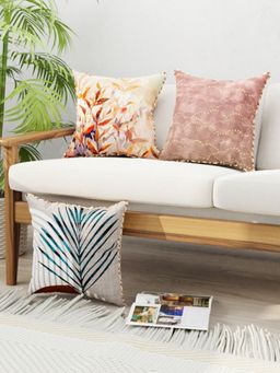 BIANCA - Designer Reversible Printed Silk Linen Cushion Covers -Floral-Abstract-Earthy Multi-Color (16 x 16 inches)