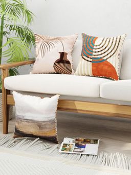 BIANCA - Designer Reversible Printed Silk Linen Cushion Covers -Floral-Geometric-Earthy Multi-Color (16 x 16 inches)