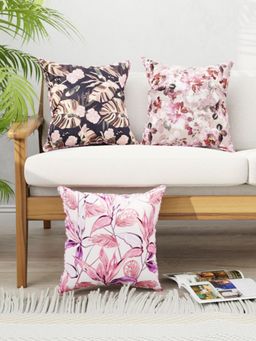 BIANCA - Designer Reversible Printed Silk Linen Cushion Covers -Floral-Wine, Plum (16 x 16 inches)