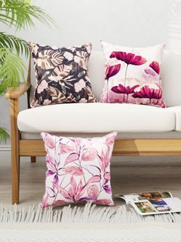 BIANCA - Designer Reversible Printed Silk Linen Cushion Covers -Floral-Wine, Plum (16 x 16 inches)