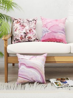 BIANCA - Designer Reversible Printed Silk Linen Cushion Covers -Floral-Wine, Plum (16 x 16 inches)