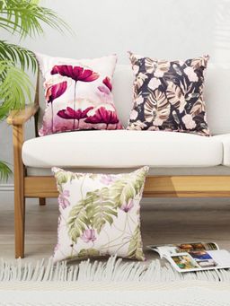 BIANCA - Designer Reversible Printed Silk Linen Cushion Covers -Floral-Abstract-Wine, Plum (16 x 16 inches)