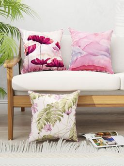 BIANCA - Designer Reversible Printed Silk Linen Cushion Covers -Floral-Abstract-Wine, Plum (16 x 16 inches)