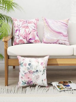 BIANCA - Designer Reversible Printed Silk Linen Cushion Covers -Floral-Abstract-Wine, Plum (16 x 16 inches)