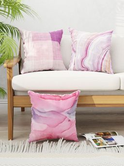 BIANCA - Designer Reversible Printed Silk Linen Cushion Covers -Floral-Checks-Wine, Plum (16 x 16 inches)