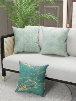 BIANCA - Designer Reversible Printed Silk Linen Cushion Covers -Printed-Ornamental-Mint, Teal (16 x 16 inches)