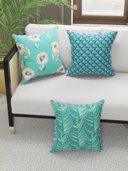 BIANCA - Designer Reversible Printed Silk Linen Cushion Covers -Floral-Coral, Teal (16 x 16 inches)