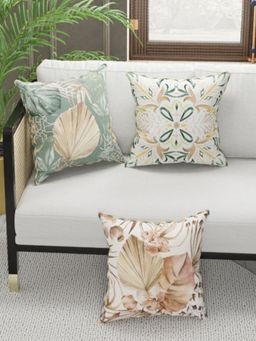 BIANCA - Designer Reversible Printed Silk Linen Cushion Covers -Floral-Stripe-Sage, Beige (16 x 16 inches)