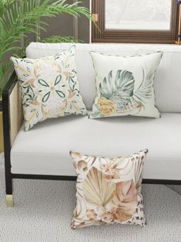 BIANCA - Designer Reversible Printed Silk Linen Cushion Covers -Ornamental-Stripe-Sage, Beige (16 x 16 inches)