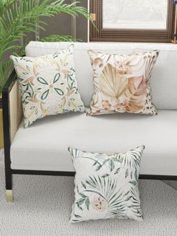 BIANCA - Designer Reversible Printed Silk Linen Cushion Covers -Ornamental-Stripe-Sage, Beige (16 x 16 inches)