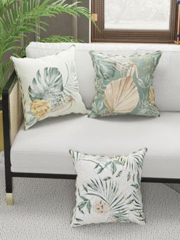 BIANCA - Designer Reversible Printed Silk Linen Cushion Covers -Floral-Stripe-Sage, Beige (16 x 16 inches)