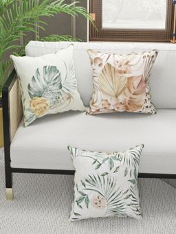BIANCA - Designer Reversible Printed Silk Linen Cushion Covers -Floral-Stripe-Sage, Beige (16 x 16 inches)