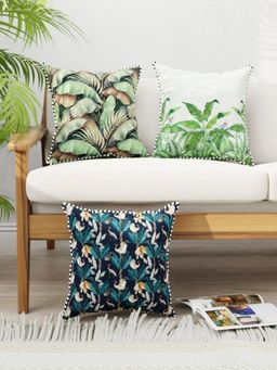 BIANCA - Designer Reversible Printed Silk Linen Cushion Covers -Floral-Black, Green (16 x 16 inches)