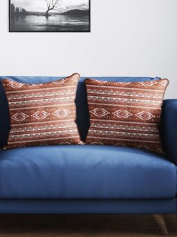 BIANCA - Decorative Hand Loom Cotton Jute Cushion Covers -Handmade-Rust (16 x 16 inches)