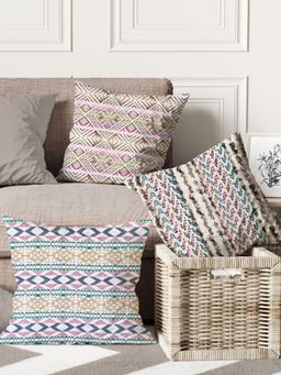 BIANCA - Decorative Hand Loom Cotton Jute Cushion Covers -Handmade-Multi-Color (16 x 16 inches)