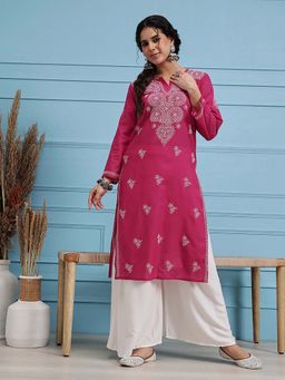 ADA - Magenta Lucknowi Chikankari Cotton Kurta (XS) (A100349)