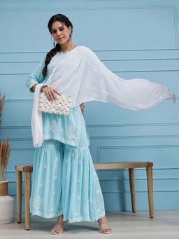 ADA - Hand Embroidered Lucknowi Chikankari White Georgette Dupatta [A511157]