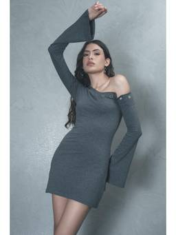 COLOR CAPITAL - Women Grey Solid One Shoulder Bodycon Mini Dress