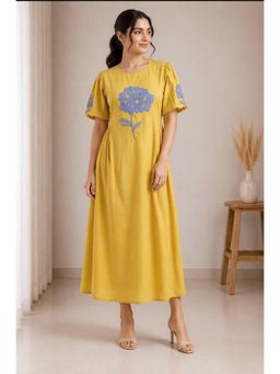 CUSTARD - Women Mustard Yellow Embroidered Maxi Dress