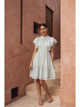CUSTARD - Women Stylish Blue Self Design Flare Mini Dress