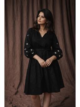 CUSTARD - Women Black Solid Flare Mini Dress