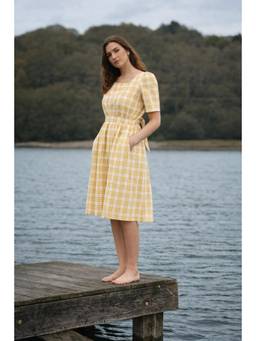 CUSTARD - Women Yellow Chequer Knee Length Dress