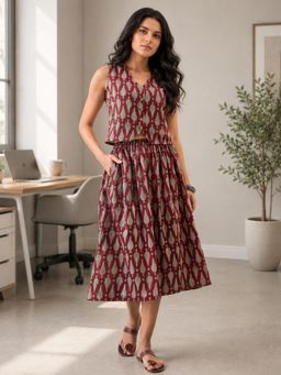 WineRed - Women Maroon Printed Top and Skirt