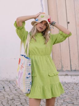 ZUMMER - Women Green Solid High Neck Mini Dress