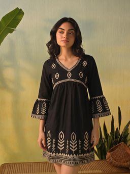ZUMMER - Women Black Embroidered Mini Dress
