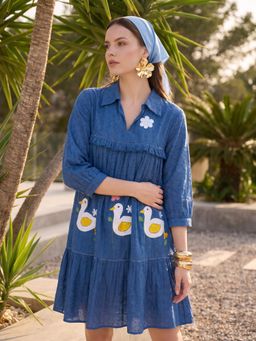 ZUMMER - Women Blue Printed Mini Dress
