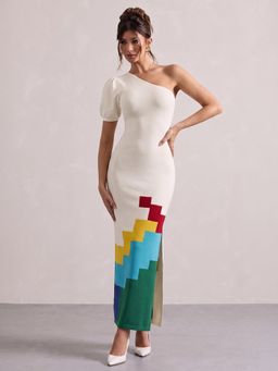 ZUMMER - Women White Geometric Seamless Knitted Maxi Dress