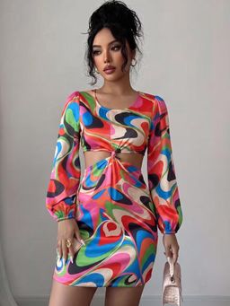 ZUMMER - Women Satin Multi-Color Abstract Mini Dress