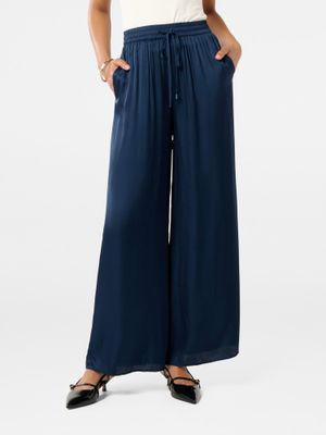 Navy Blue Elastic wide cut pants 41341