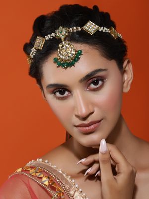 Gold-Polished White Kundan Matha Patti - Ruby Raang main image 0