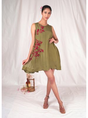 SEESA-Green aloe organza overshirt with embroidery details