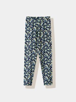 R&B - Floral Fitted Girls Leggings Navy Blue