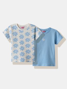 R&B - Floral Regular Girls T-Shirt Blue (Pack of 2)