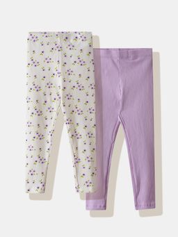 R&B - Floral Fitted Girls Leggings Lavender (Pack of 2)