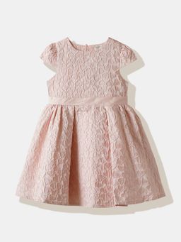 R&B - Pink Jacquard Fit And Flare Dress With Bow Detail At The Back